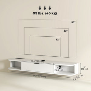 47" Floating TV Stand for TVs up to 50 Inch, Wall Mounted Media Console with Flip Drawer and 2 Open – view 9