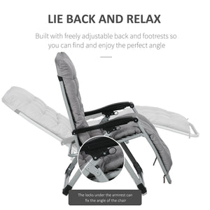 Folding Garden Chairs Set of 2, Reclining Zero Gravity Chair, Sun Lounger with Cushion and Headrest, Dark Grey