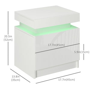 Nightstand, Bedside Table with LED Lights and 2 Drawers for Bedroom, Living Room, White