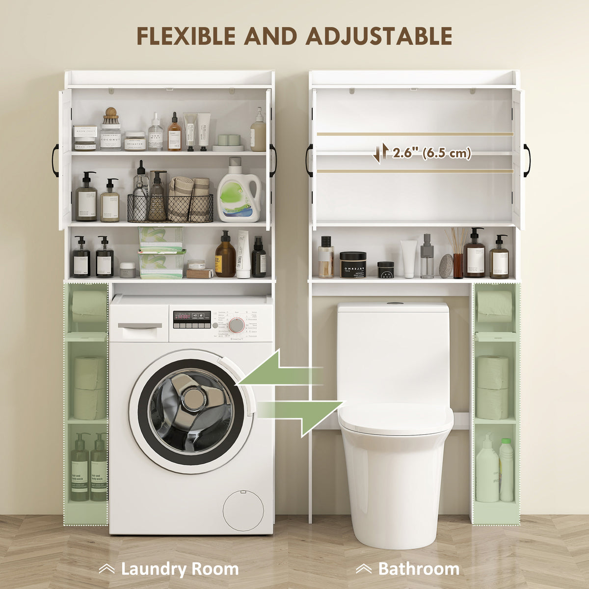 Over the Toilet Storage Cabinet, Bathroom Organizer with Adjustable Shelf, Toilet Paper Holder for Bathroom, Laundry