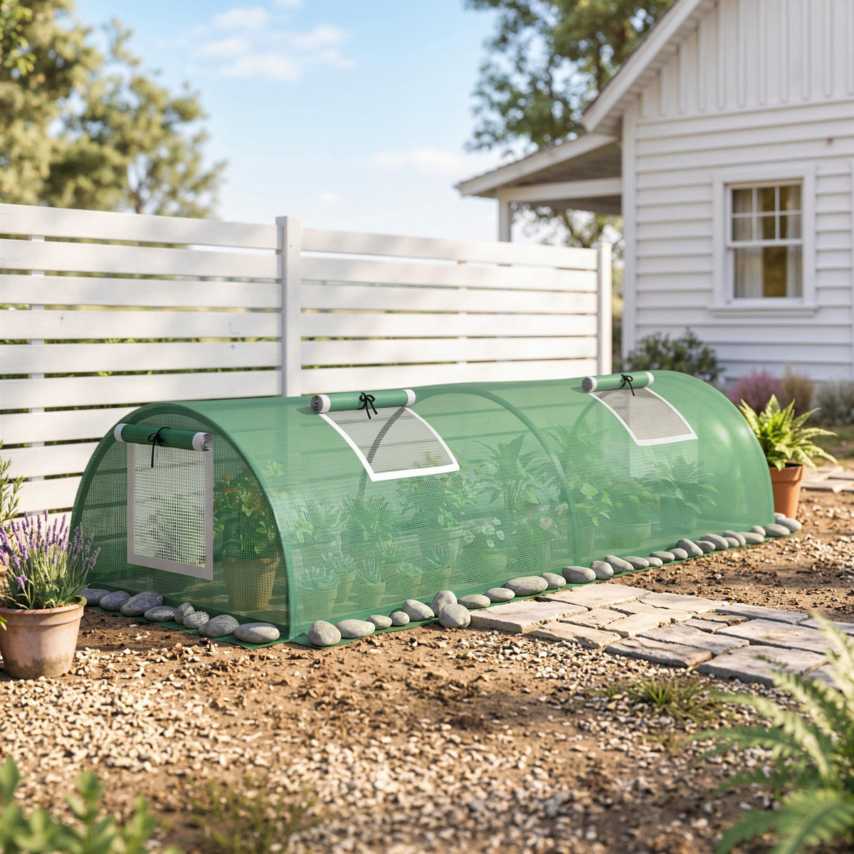 Portable Mini Greenhouse, Tunnel Growing Tent with 5 Mesh Windows and Steel Frame, 7' x 3' x 2', Green – view 7