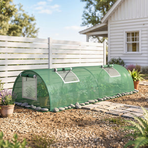Portable Mini Greenhouse, Tunnel Growing Tent with 5 Mesh Windows and Steel Frame, 7' x 3' x 2', Green – view 7