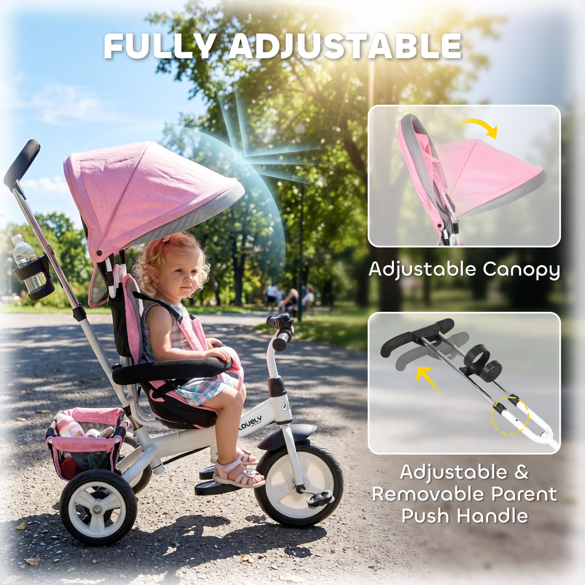 Qaba 6 in 1 Toddler Tricycle Stroller with Basket, Canopy, 5-point Safety Harness, for 12-60 Months