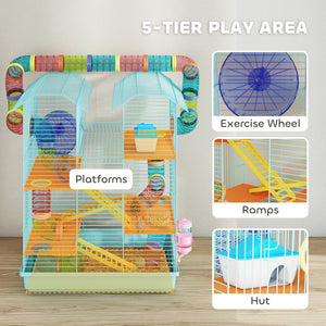 18.5" Hamster Cage, 5 Tiers Small Animal House with Tunnel Tube System, Exercise Wheel, Water Bottle, Blue – view 17