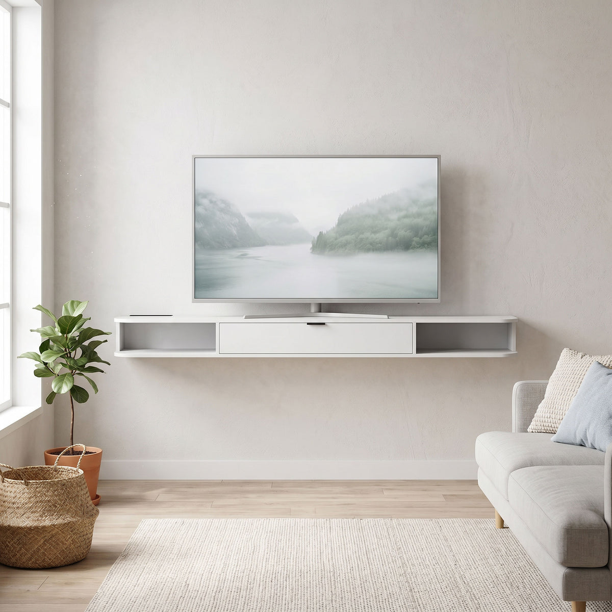 47" Floating TV Stand for TVs up to 50 Inch, Wall Mounted Media Console with Flip Drawer and 2 Open – view 35