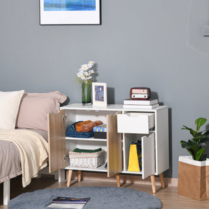 35" Sideboard Storage Cabinet with Drawer, White and Nature Wood