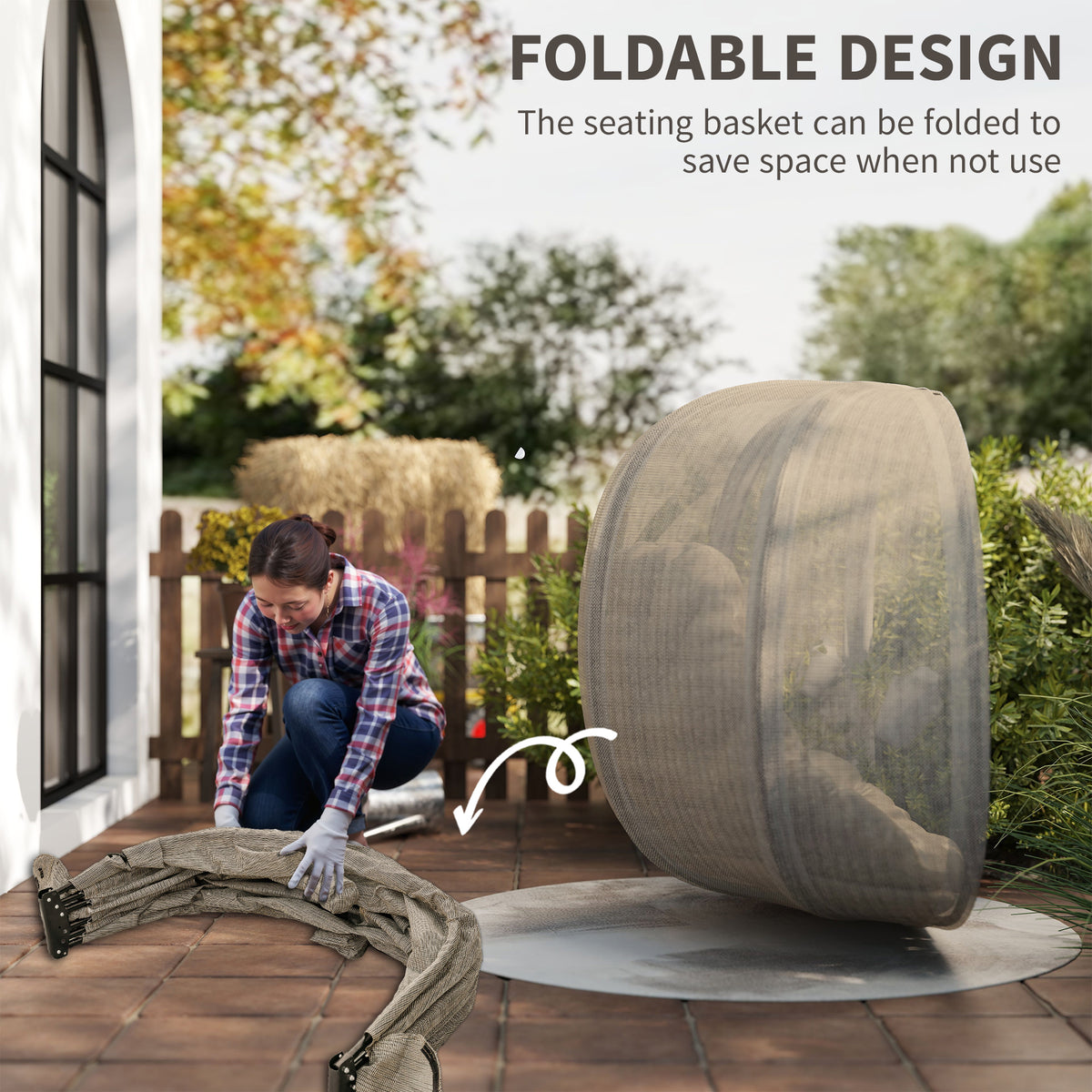 Double Egg Chair with Stand, 2 Person Hanging Swing Egg Chair with Cushion, Pockets, Khaki