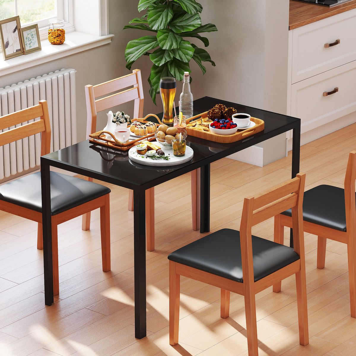 Rectangular Kitchen Table for 4 People, Dining Table with Tabletop Tempered Glass for Dining Room – view 6