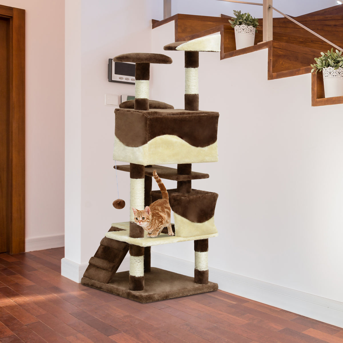 53" Cat Tree Scratching Large Kitten Play House Multi-Level Activity Center Pet Furniture