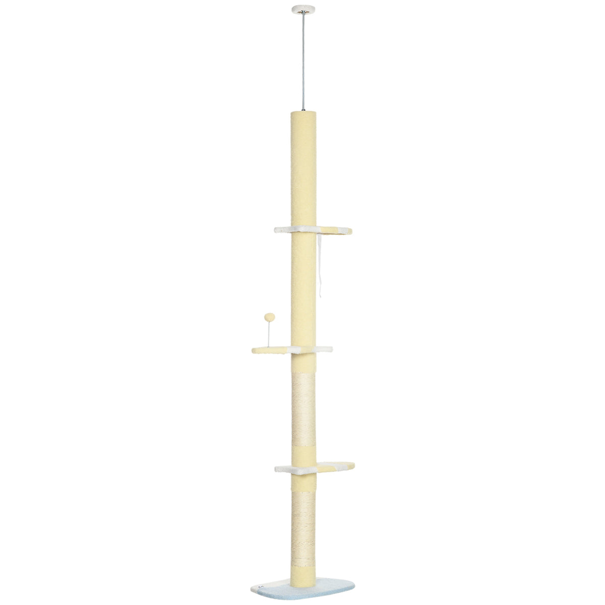 87"-102" Floor to Ceiling Cat Tree w/ Sisal Scratching Posts, Anti-tip Kit, Perches, Toy Ball, Yellow