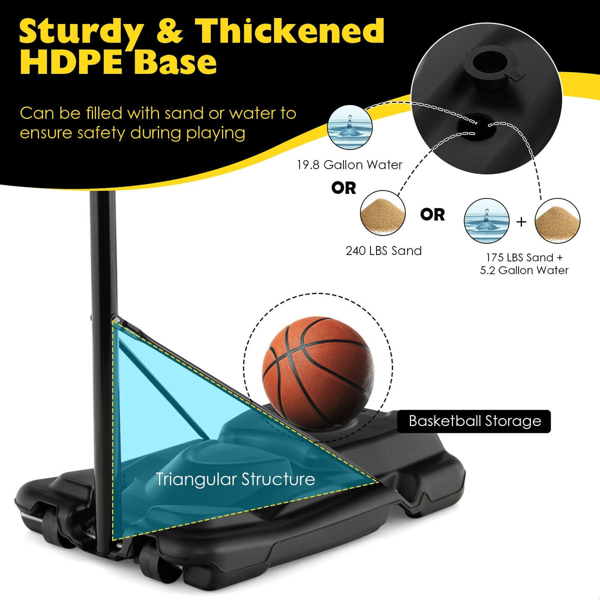 4.25-10 Feet Portable Adjustable Basketball Goal Hoop System view 5