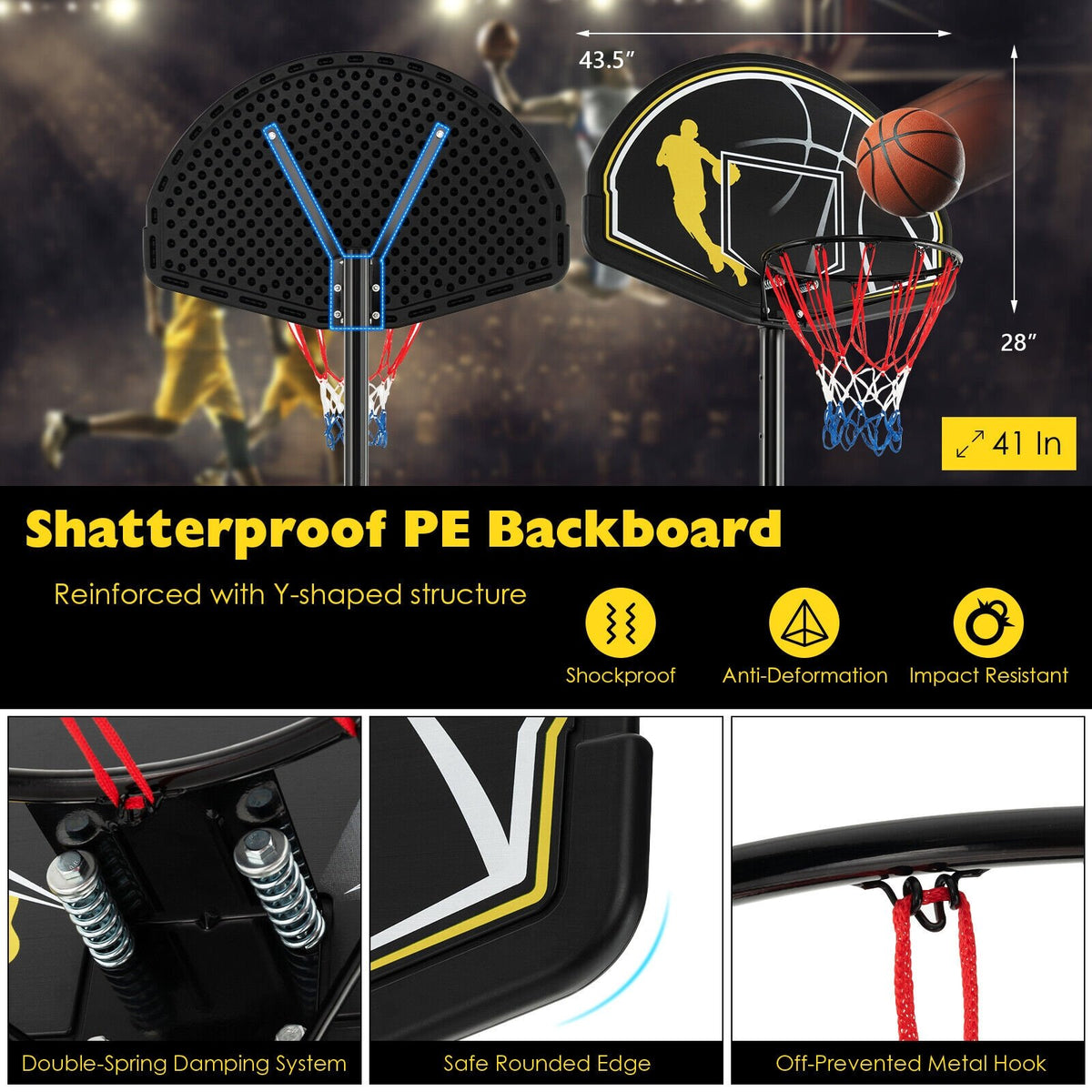 4.25-10 Feet Portable Adjustable Basketball Goal Hoop System view 6