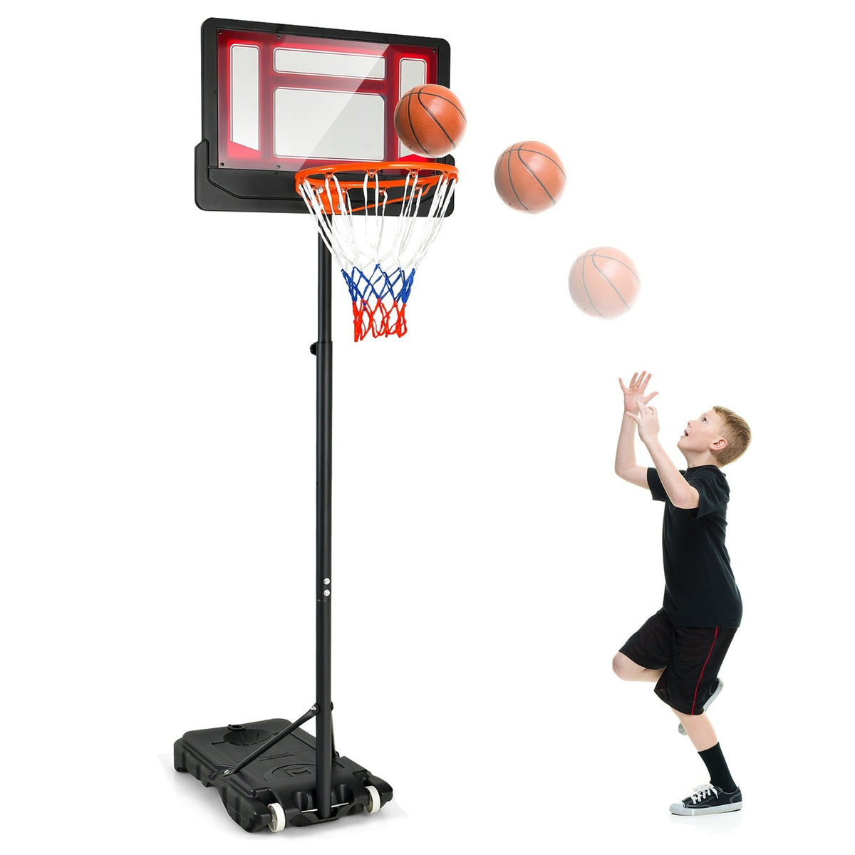 4.3-8.2 FT Portable Basketball Hoop with Adjustable Height and Wheels-Red view 4