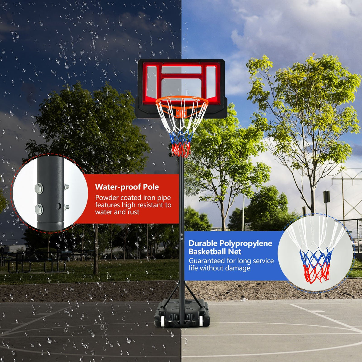 4.3-8.2 FT Portable Basketball Hoop with Adjustable Height and Wheels-Red view 6