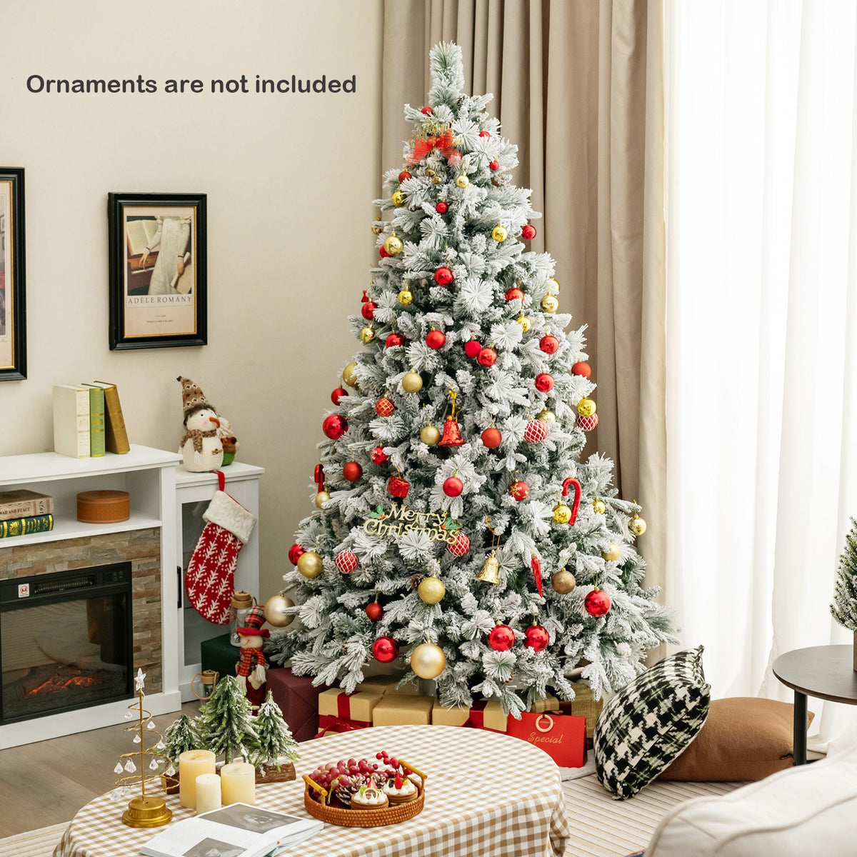 4.5/6/7 Feet Artificial Xmas Tree with Pine Needles and LED Lights-7 ft view 6