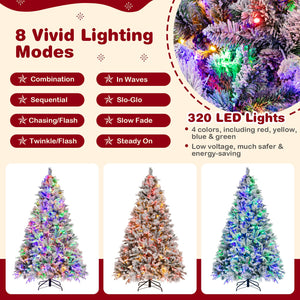 4.5/6/7 Feet Artificial Xmas Tree with Pine Needles and LED Lights-7 ft view 9