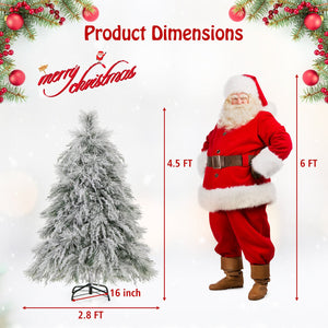 4.5/6/7 Feet Pre-Lit Snow Flocked Christmas Tree with Warm White LED Lights-4.5 ft view 4