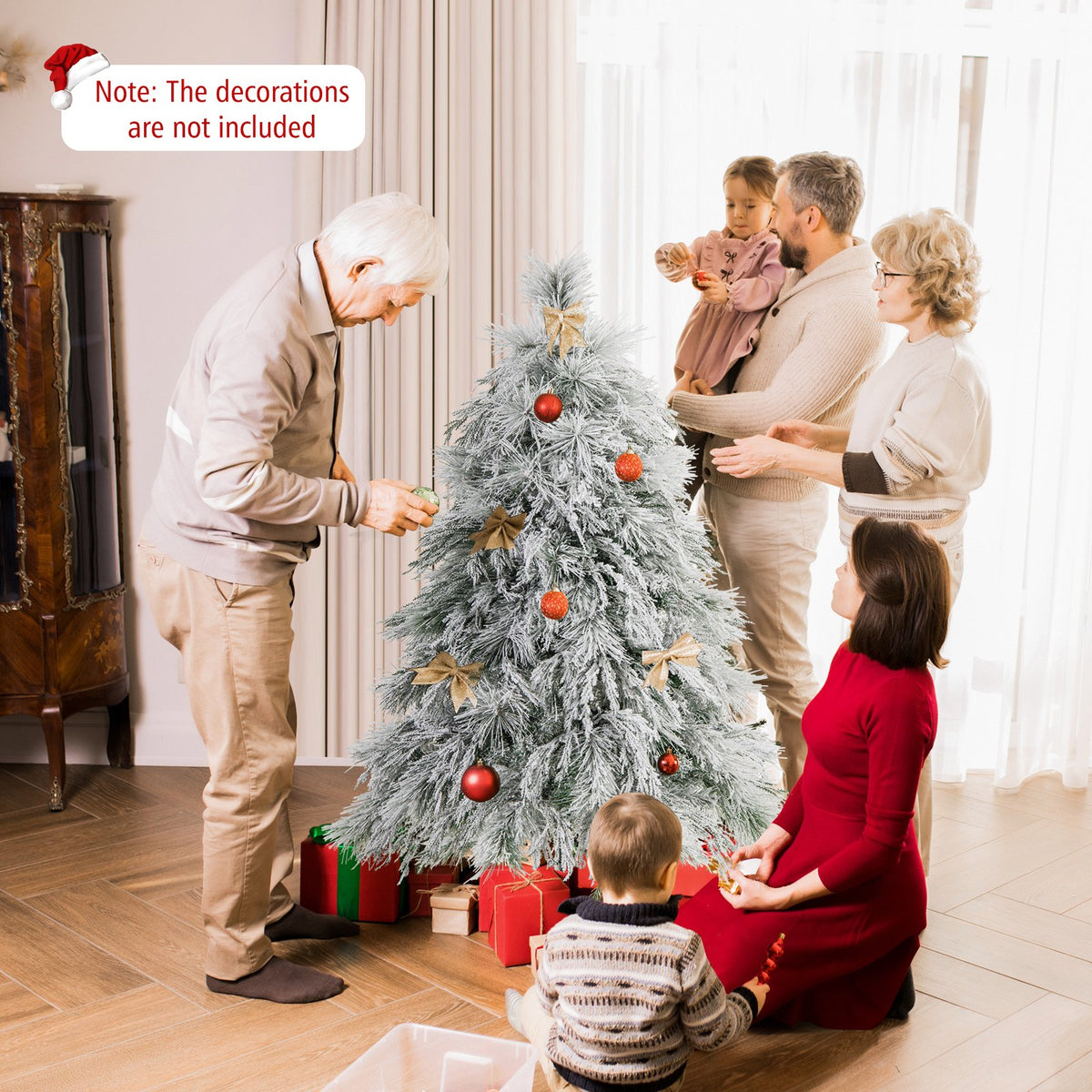 4.5/6/7 Feet Pre-Lit Snow Flocked Christmas Tree with Warm White LED Lights-4.5 ft view 5