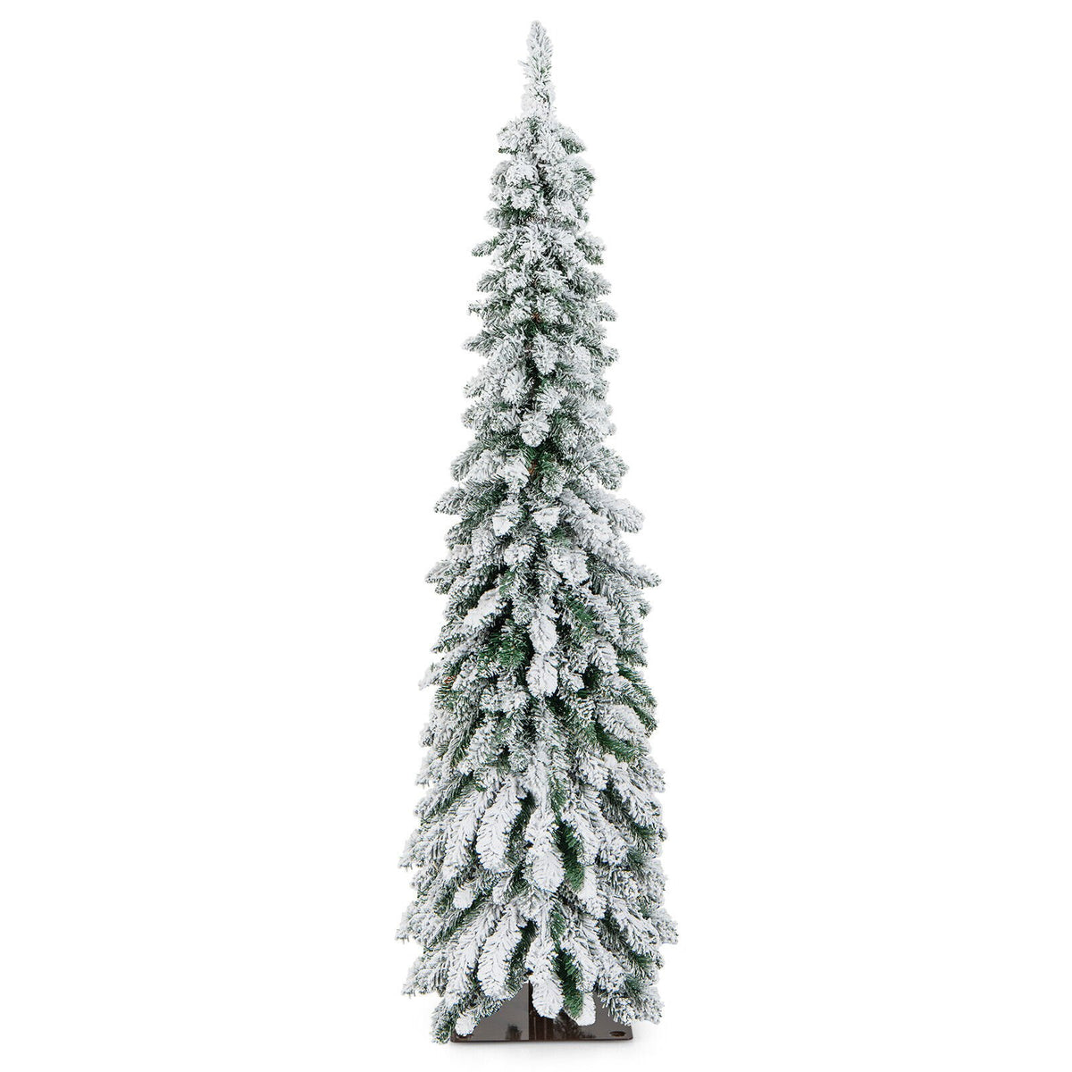 4/5/6 Feet Pre-Lit Artificial Christmas Tree Snow-Flocked Slim Pencil Xmas Decor-5 ft view 7