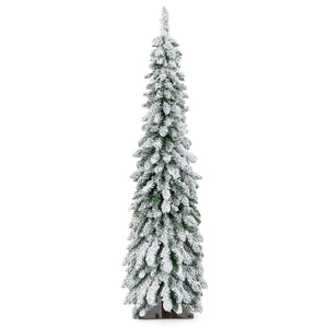4/5/6 Feet Pre-Lit Artificial Christmas Tree Snow-Flocked Slim Pencil Xmas Decor-5 ft view 7