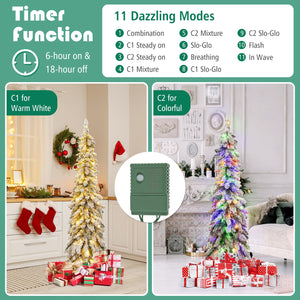 4/5/6 Feet Pre-Lit Artificial Christmas Tree Snow-Flocked Slim Pencil Xmas Decor-5 ft view 8