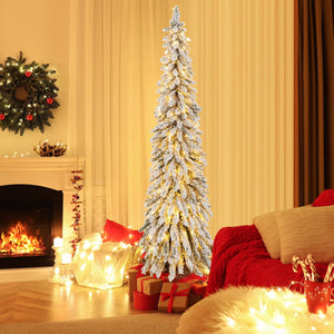 4/5/6 Feet Pre-Lit Artificial Christmas Tree Snow-Flocked Slim Pencil Xmas Decor-6 ft view 3