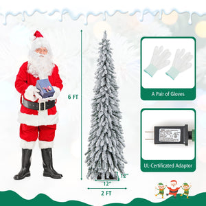 4/5/6 Feet Pre-Lit Artificial Christmas Tree Snow-Flocked Slim Pencil Xmas Decor-6 ft view 5