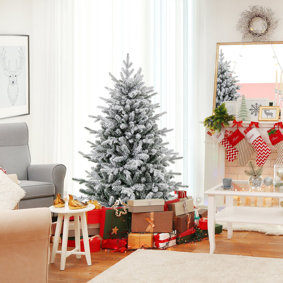 4.5 Feet Flocked Christmas Tree with 8 Lighting Modes and Multi-Color LED Lights-4.5 ft view 3