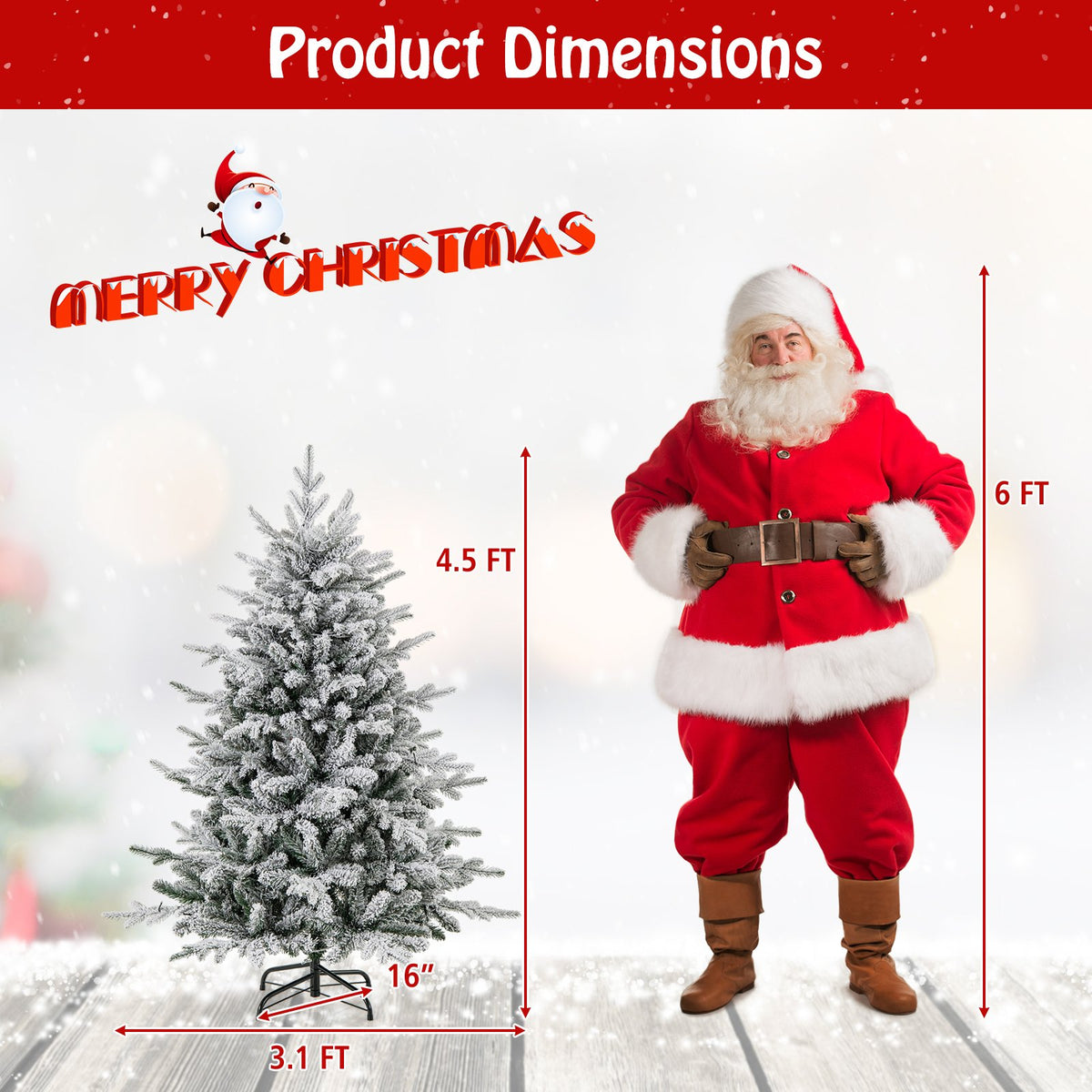 4.5 Feet Flocked Christmas Tree with 8 Lighting Modes and Multi-Color LED Lights-4.5 ft view 4