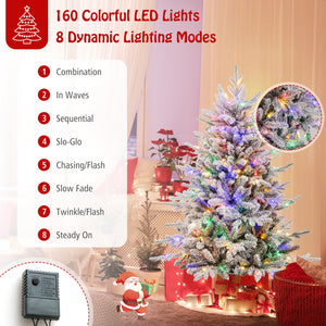 4.5 Feet Flocked Christmas Tree with 8 Lighting Modes and Multi-Color LED Lights-4.5 ft view 7