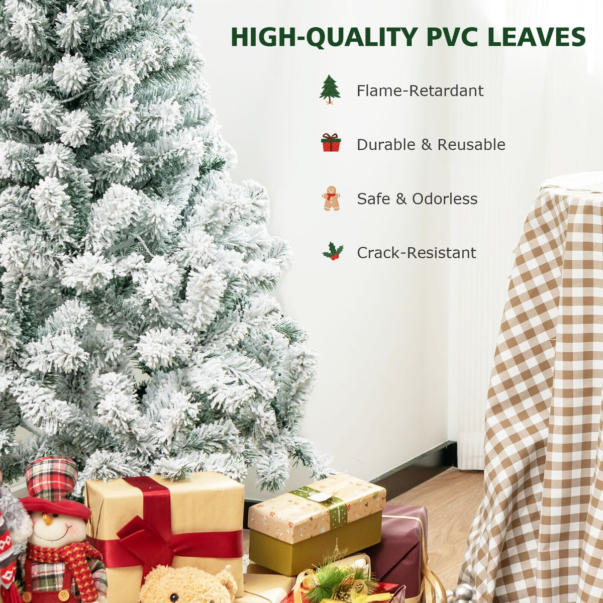 4.5 Feet Pre-Lit Premium Snow Flocked Christmas Tree with 150 Lights view 3