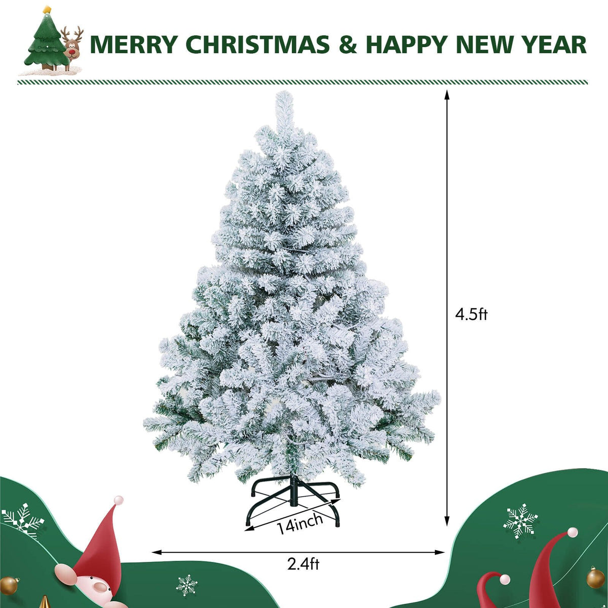 4.5 Feet Pre-Lit Premium Snow Flocked Christmas Tree with 150 Lights view 4