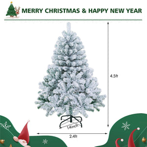 4.5 Feet Pre-Lit Premium Snow Flocked Christmas Tree with 150 Lights view 4