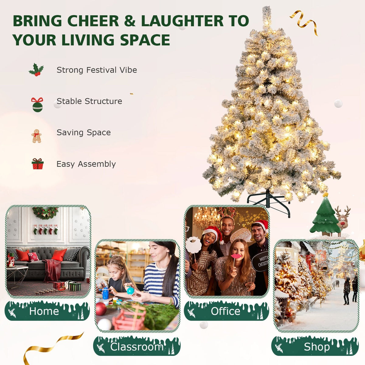 4.5 Feet Pre-Lit Premium Snow Flocked Christmas Tree with 150 Lights view 5