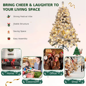 4.5 Feet Pre-Lit Premium Snow Flocked Christmas Tree with 150 Lights view 5