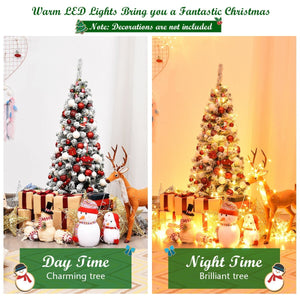 4.5 Feet Pre-Lit Snow Flocked Pencil Christmas Tree with 150 LED Light view 3
