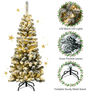 4.5 Feet Pre-Lit Snow Flocked Pencil Christmas Tree with 150 LED Light view 5