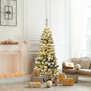 4.5 Feet Pre-Lit Snow Flocked Pencil Christmas Tree with 150 LED Light view 6