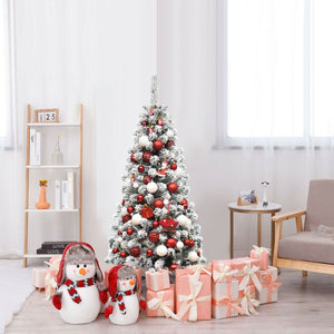 4.5 Feet Pre-Lit Snow Flocked Pencil Christmas Tree with 150 LED Light view 7