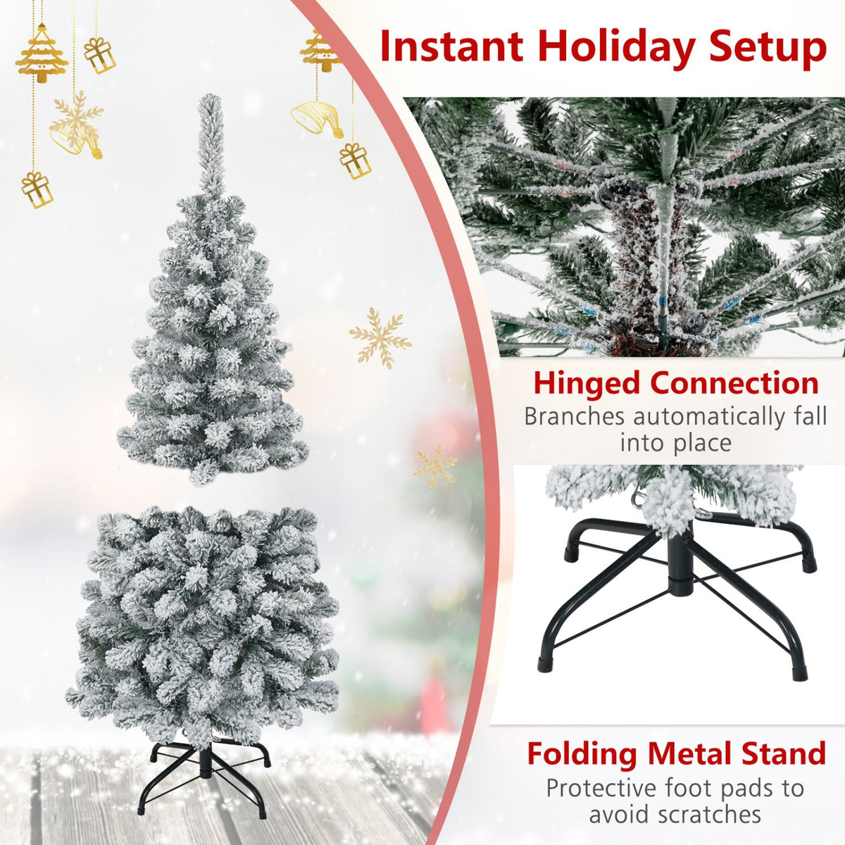 4.5 Feet Unlit Hinged Snow Flocked Artificial Pencil Christmas Tree with 242 Branch view 8