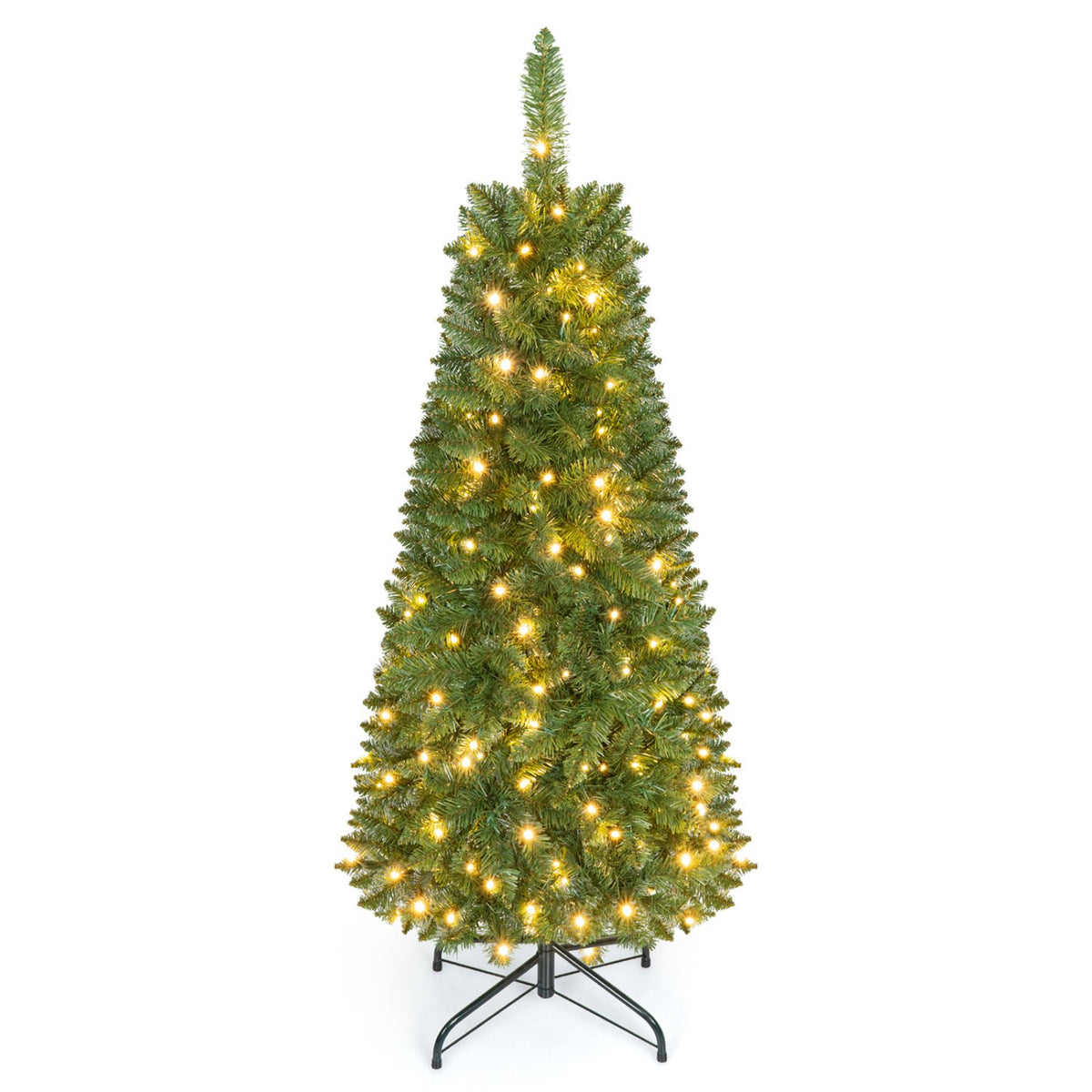 4.5 ft Pre-Lit Premium Hinged Artificial Fir Pencil Christmas Tree with LED Lights-Warm White