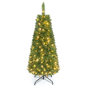 4.5 ft Pre-Lit Premium Hinged Artificial Fir Pencil Christmas Tree with LED Lights-Warm White