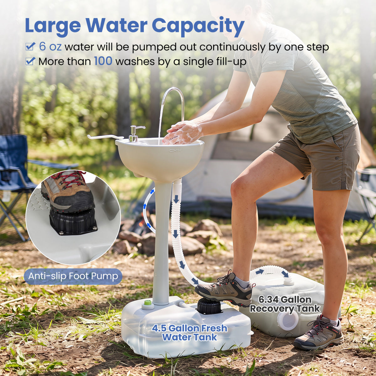4.5 Gal Wash Basin Stand with 6.34 Gal Recovery Tank and Rolling Wheels view 6