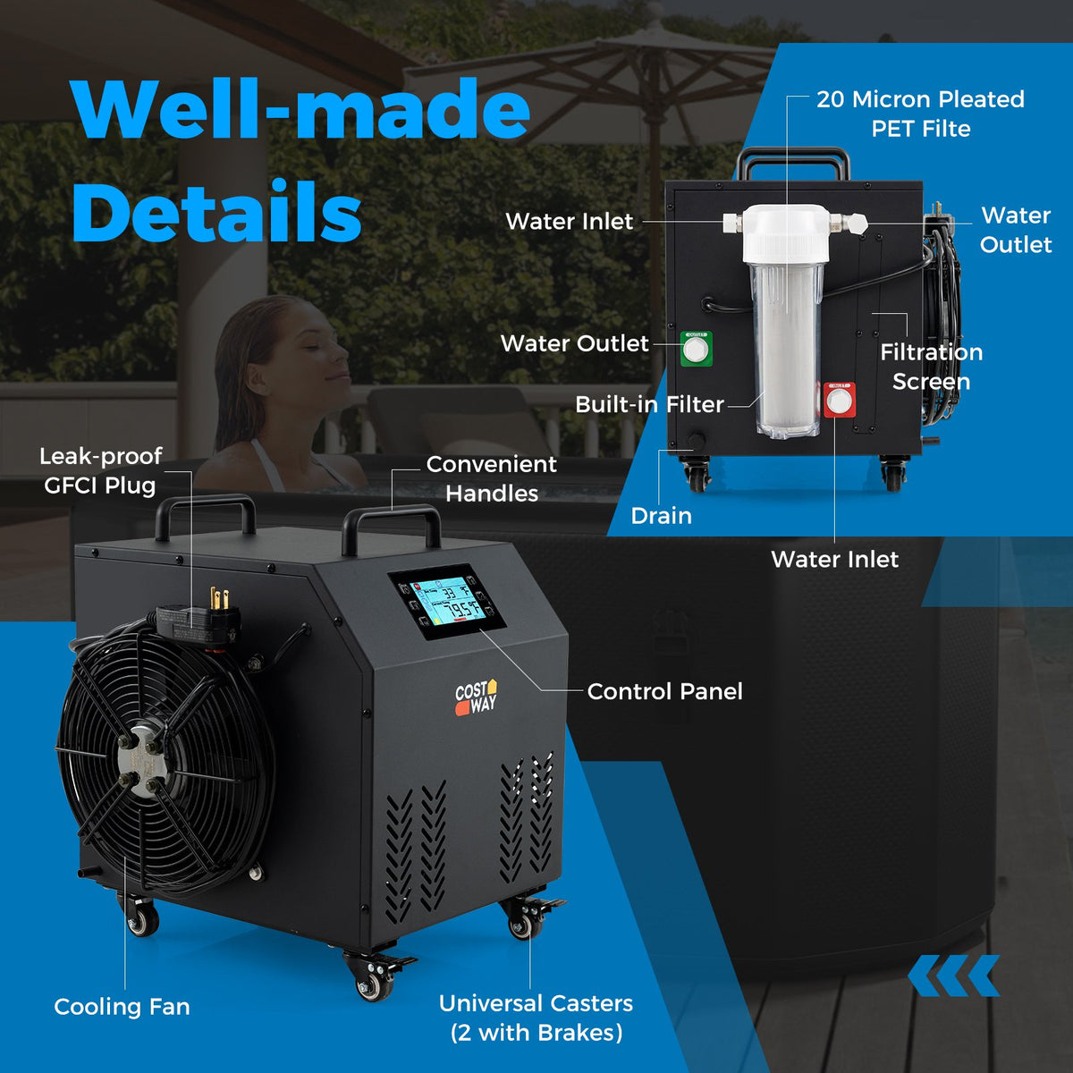 4/5 HP Ice Bath Water Chiller for Cold Plunge Tubs with Compressor-Black view 8