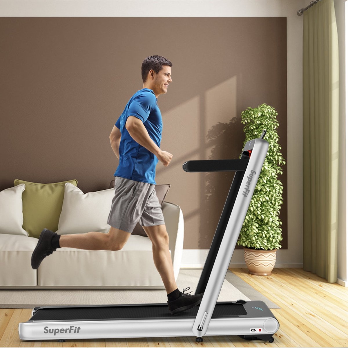 4.75HP 2 In 1 Folding Treadmill with Remote APP Control-Silver view 2