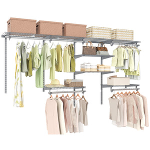 4-8 Feet Closet Organizers and Storage System with Hanging Rod for Laundry Bedroom-Grey view 4