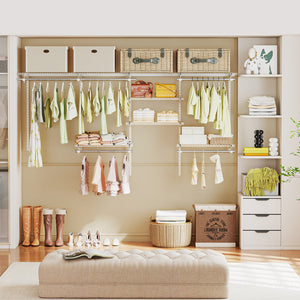 4-8 Feet Closet Organizers and Storage System with Hanging Rod for Laundry Bedroom-White view 3