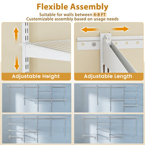 4-8 Feet Closet Organizers and Storage System with Hanging Rod for Laundry Bedroom-White view 9