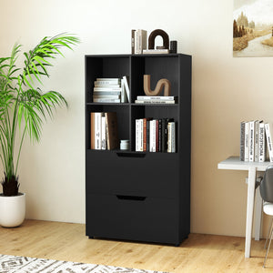 4-Cube Bookcase with 2 Drawers 51 inch 5-Tier Tall Freestanding Bookshelf-Black view 3