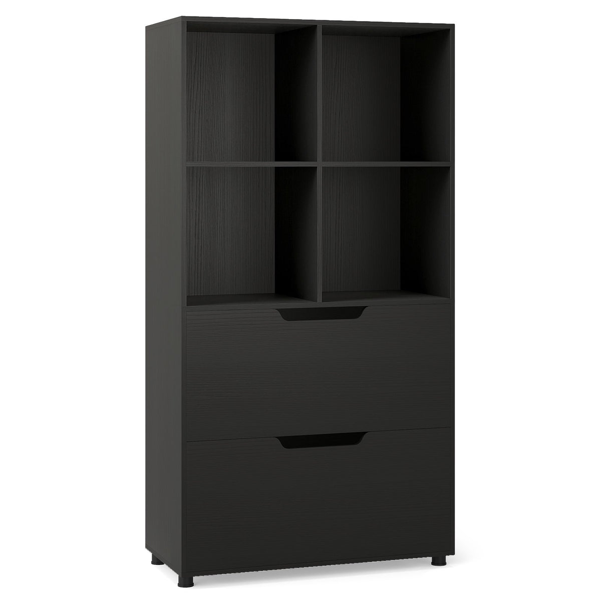 4-Cube Bookcase with 2 Drawers 51 inch 5-Tier Tall Freestanding Bookshelf-Black view 4